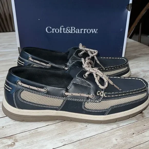 Croft & Barrow Connor Navy Boat Shoes Core Technology EUC Leather - Picture 5 of 14